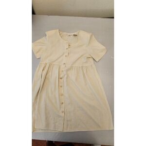Kathi‎ Lee Gingham Dress Sz 14 Plus Short Sleeve Button Front Cottagecore Yellow